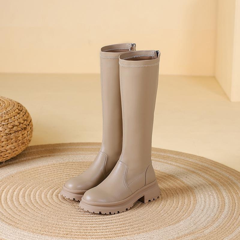 Flat Mouth High Boots Thick Sole 32-34 Size Velvet But Knee Fat Mm Widened Martin Boots