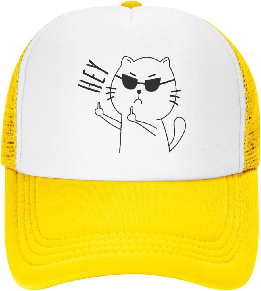 Lustige Katze Hey Mittelfinger Trucker Cap Verstellbare Netz-Baseballkappe Lässig Outdoor