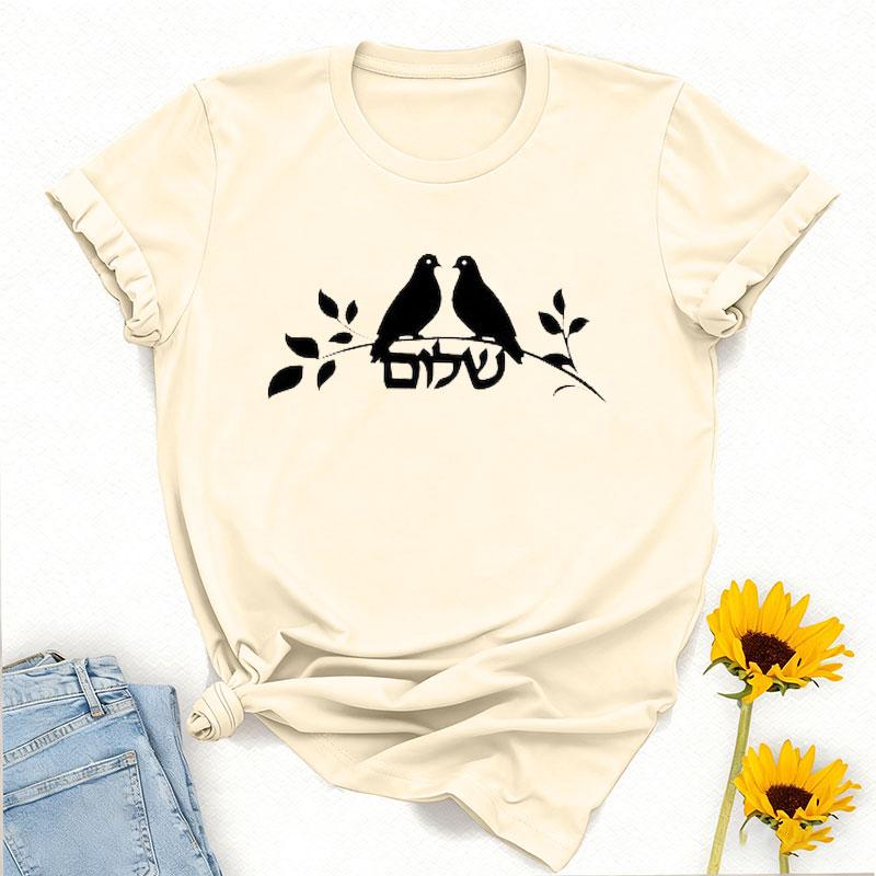 Jewish Hebrew Symbols for Religious Gift for Hanukkah Celebration Tee Simple Style Printed Tshirt Tops Regular Short Sleeve