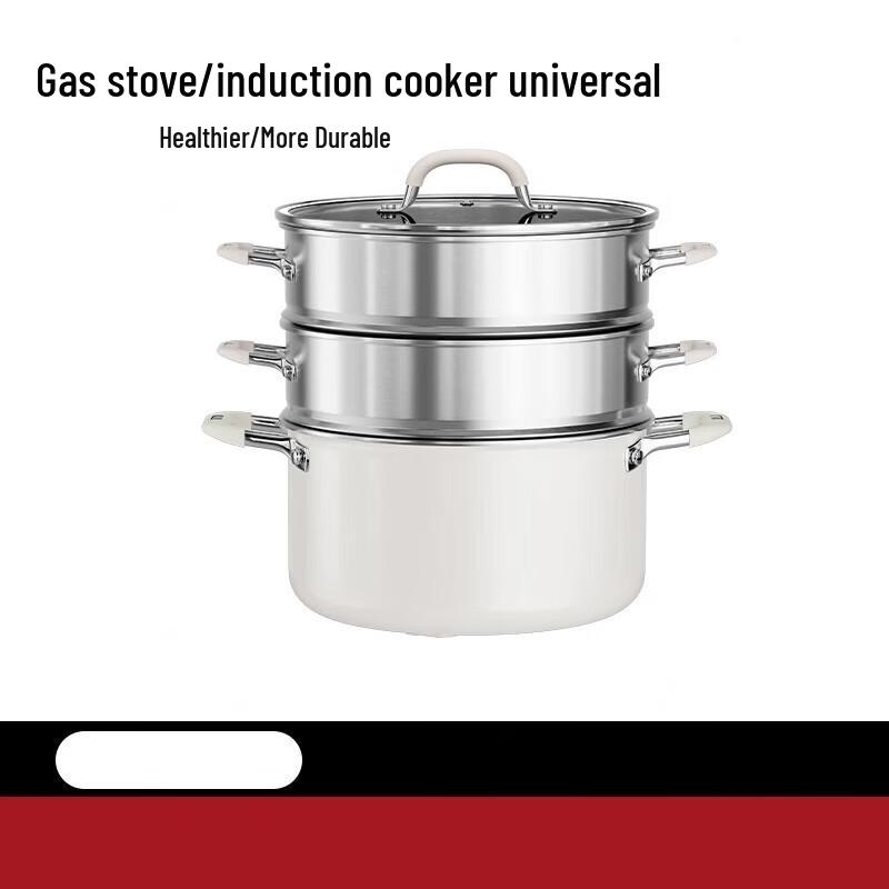 Muceski Stainless Steel Soup Pot & Double Steamer