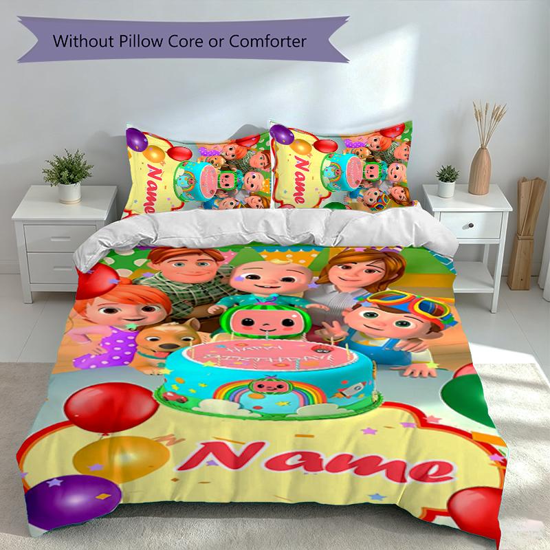 3pcs Custom Name CoComelon - Dance Party Set,Includes 1 Duvet Cover and 2 Pillowcases,All-season Bedroom Decor