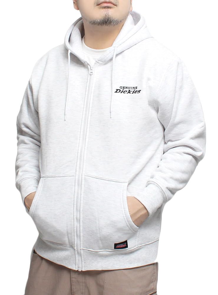 Genuine Dickies Men's Plus Size Fleece-Lined Zip-Up Hoodie with Embroidered Logo Print, Size 3L, Ash Gray (19)