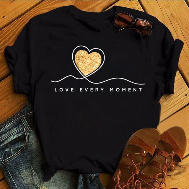 Fashion Women T Shirt Flower Printed T Shirt Casual Black Tops 90s Ladies Girl Tee Shirt Female Harajuku Graphic T -Shirt