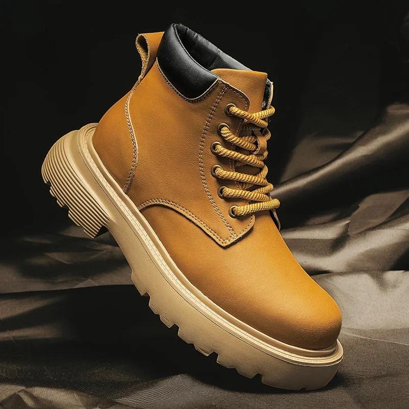 

Fashion Outdoor Basic Shoe Classic Handmade Motorcycle Boots Men High Quality Leather Ankle Boots Fashion Designer Man High Top Footwear 44 светло-коричневого