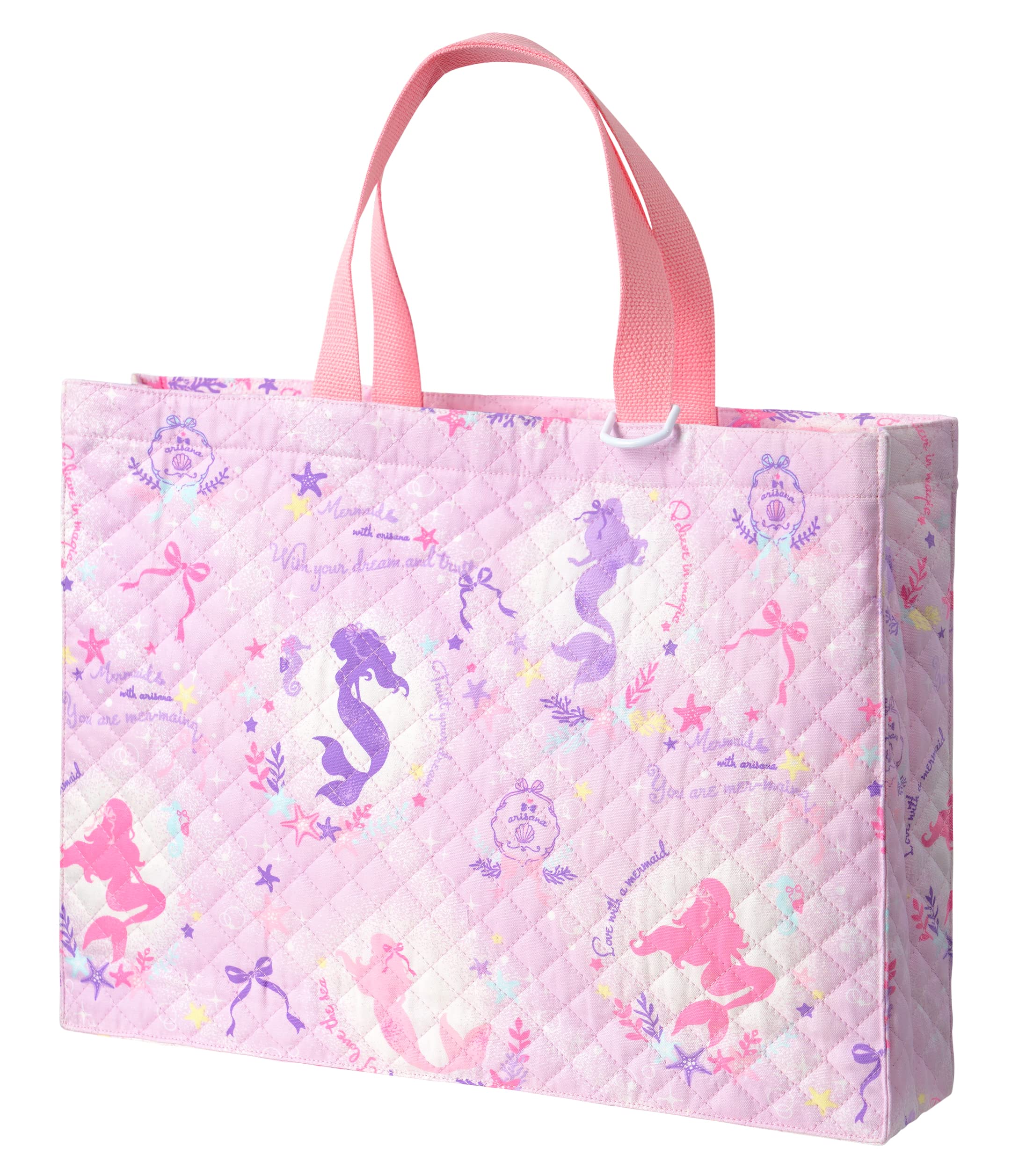 

[Arisana] Quilted Piano Lesson Bag for Girls, Kids Tote Bag with Gusset, Mermaid Pink