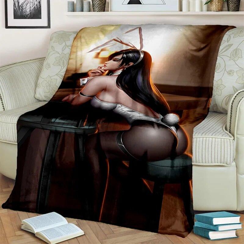 3D Tifa Aerith Sexy Lace Girl Game Cartoon Blanket,Soft Throw Blanket for Home Bedroom Bed Sofa Picnic Office Cover Blanket Kids