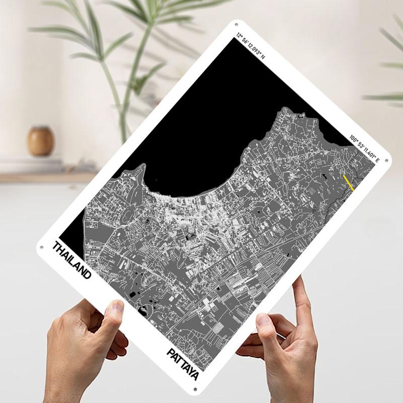 

Pattaya City Street Map Poster Customized Wall Art Vintage Metal Signs Retro Tin Plaque for Man Cave Wand Deko Decoration Gaming 20x30cm（7.8x11.8inch）