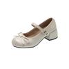 Mary Janes mit Schleife, mittlerem Absatz, quadratischem Absatz, flach, Damenschuhe im Ausverkauf 2025 Mode Frühling/Herbst Einfarbig Kleid Pumps