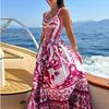 2026 Floral Print Sleeveless Smocked Waist A-Line Maxi Dress With Ruffle Hem Women