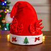 Yousheng Christmas Hat Children Red Velvet Santa Hat with Cartoon Antler Pattern Decoration Festive Holiday Party Supplies