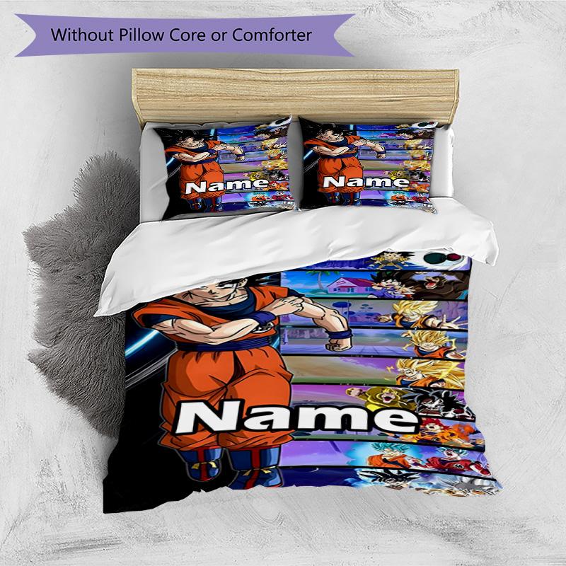3pcs Duvet Cover Set (1*Duvet Cover + 2*Pillowcase, Without Core), Custom Name DRAGON BALL Pattern Bedding Set, Home Bedroom Decor Gift