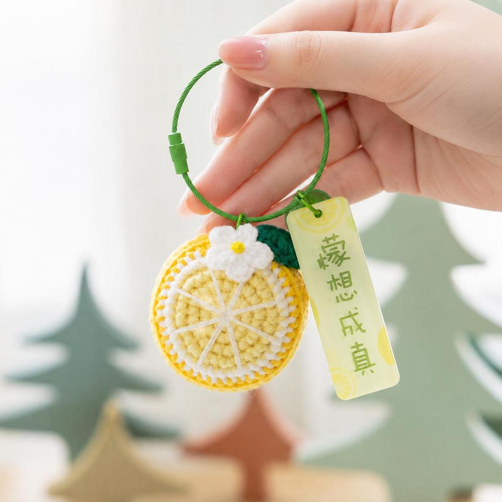 Hand-Knitted Apple & Persimmon Holiday Keychain Pendant