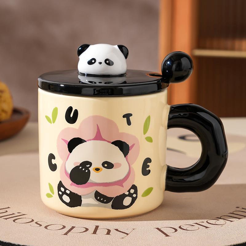 Creative Cartoon Ceramic Cup with Cover with High Appearance Cute Office Couple Water Cup Gift Box Hand Gift Mug