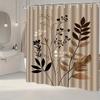 1Pc Brown Leaf Pattern Shower Curtain, Polyester Fabric, Machine Washable, With Hooks, Suitable For Bathroom Dcor.
