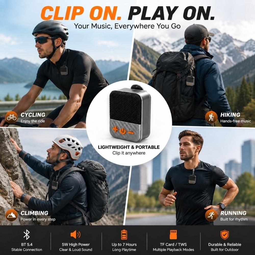 with Back Clip Mini Wireless Audio Speaker for Sports Running Hiking Outdoor Travel Gym Workout