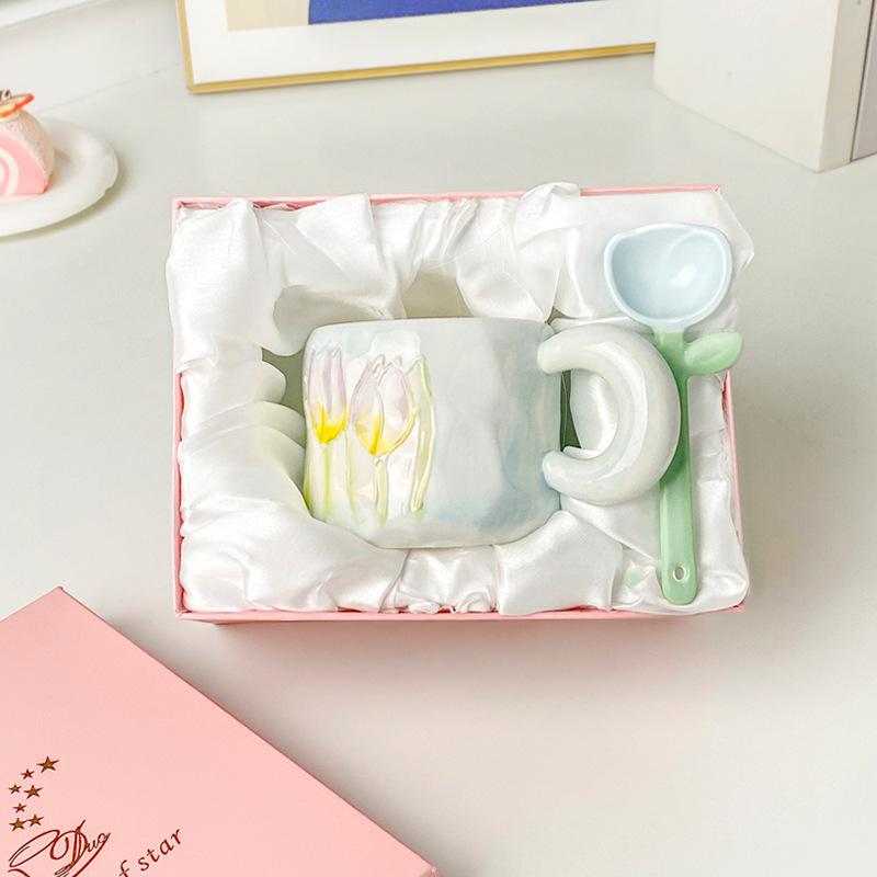 Ins Cute Tulip Mug Design Sense Ceramic Water Cup Souvenir Event Gift Office Coffee Cup