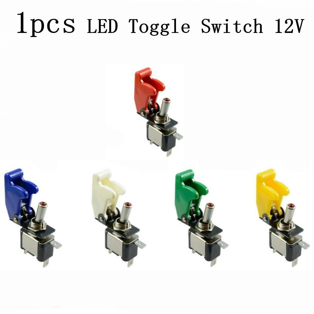 Illuminated LED Toggle Switch With Missile Style Flick Cover 12V Car Dash