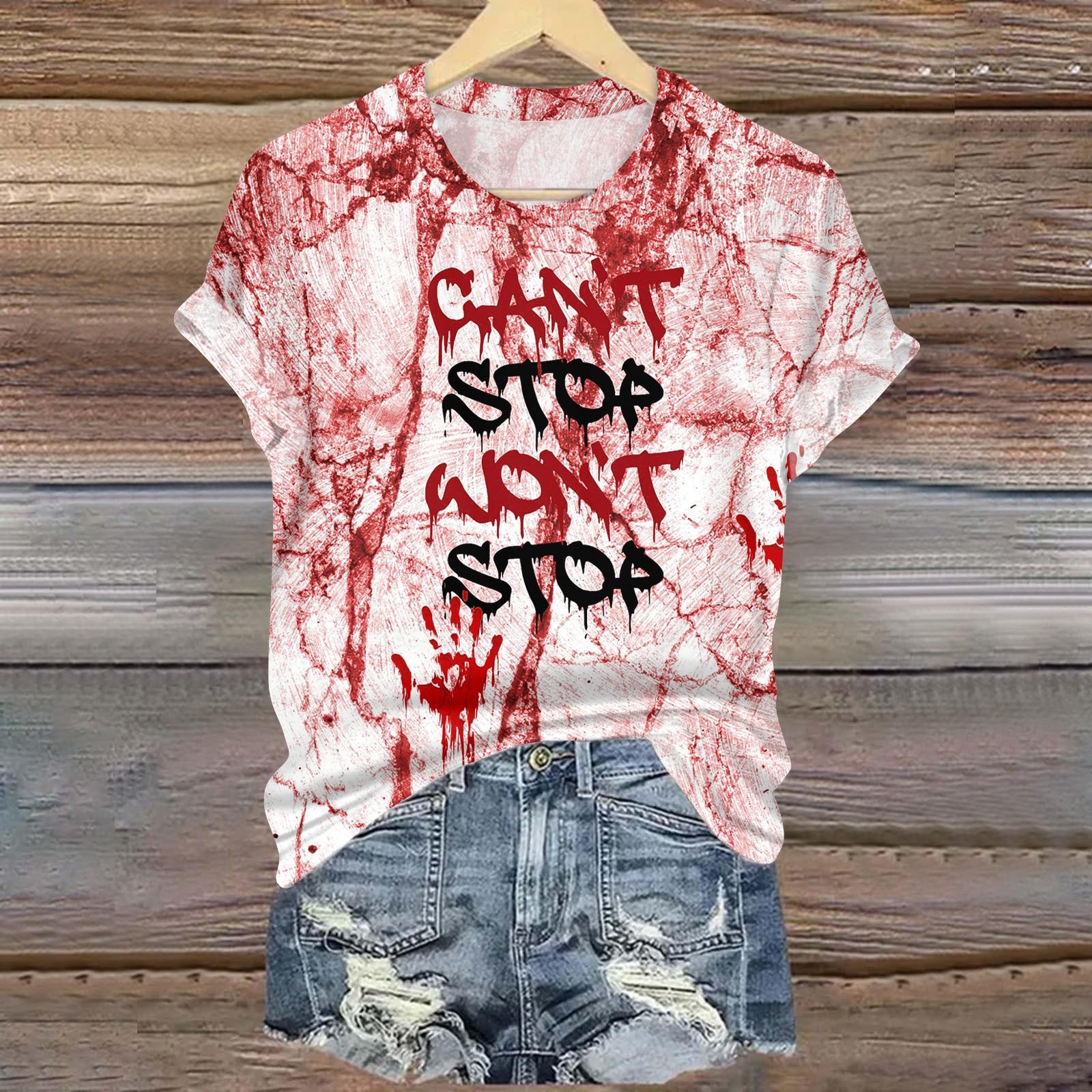 

Женские повседневные топы с круглым вырезом, футболка с коротким рукавом, принт, топ XL киноварь