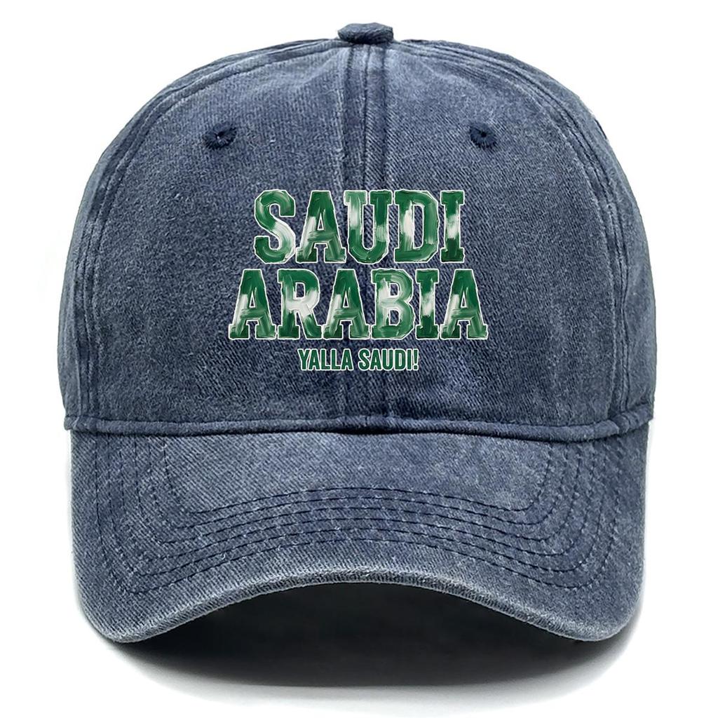 Baseball Cap With "SAUDI ARABIA" "YALLA SAUDI" Flag Printed , Adjustable Baseball Hat Lightweight Fashion Leisure Casual Sun Hat