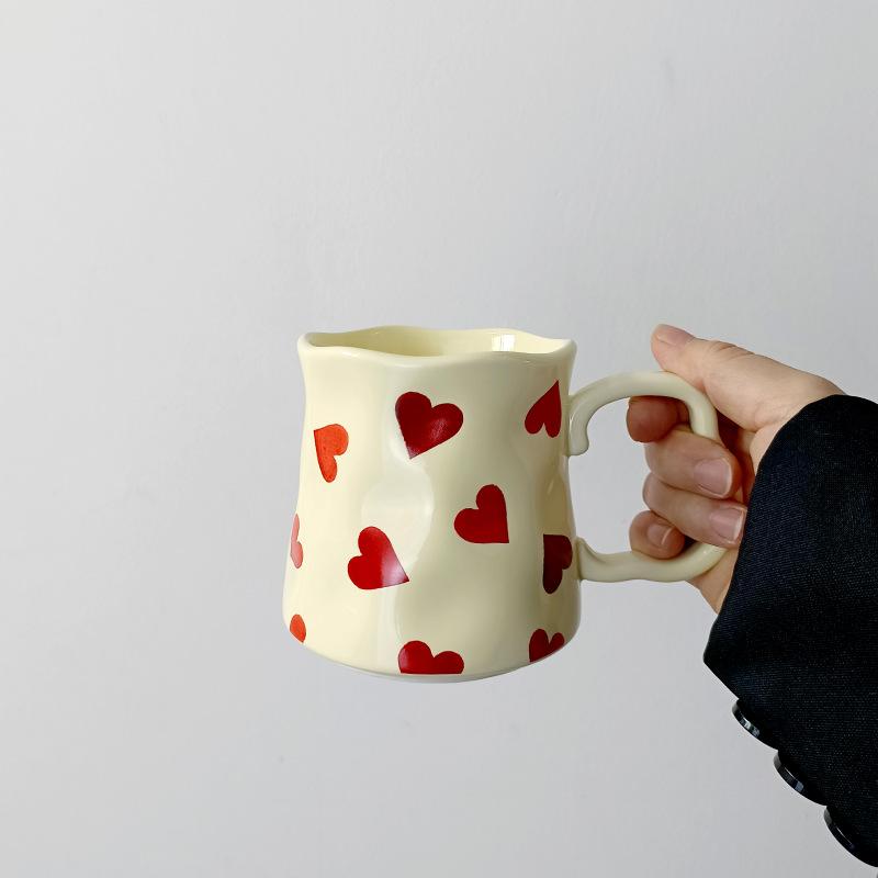 Creative Heart Ceramic Coffee Cup Cute Cartoon Large Capacity Tea Cup Home Couples Mug Office Drinking Mug Home Decoration
