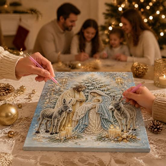 Handgefertigte Religiöse Bastelarbeiten Krippe Perlmutt-Kunst-Set, Heilige Familie Malerei DIY Künstlerische Projekte für Anfänger 3D Bastelset Erwachsene, Weihnachten Zuhause