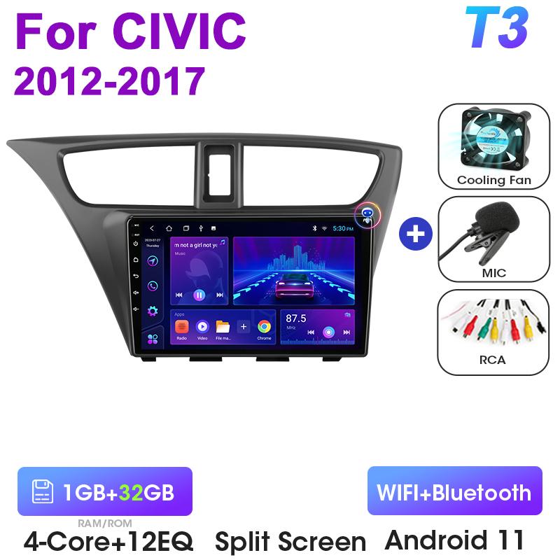 2 Din Android 12 Car Radio For Honda CIVIC Hatchback 2012 -2017 Multimedia Video Player GPS 4G Carplay Auto Stereo RDS Head Unit