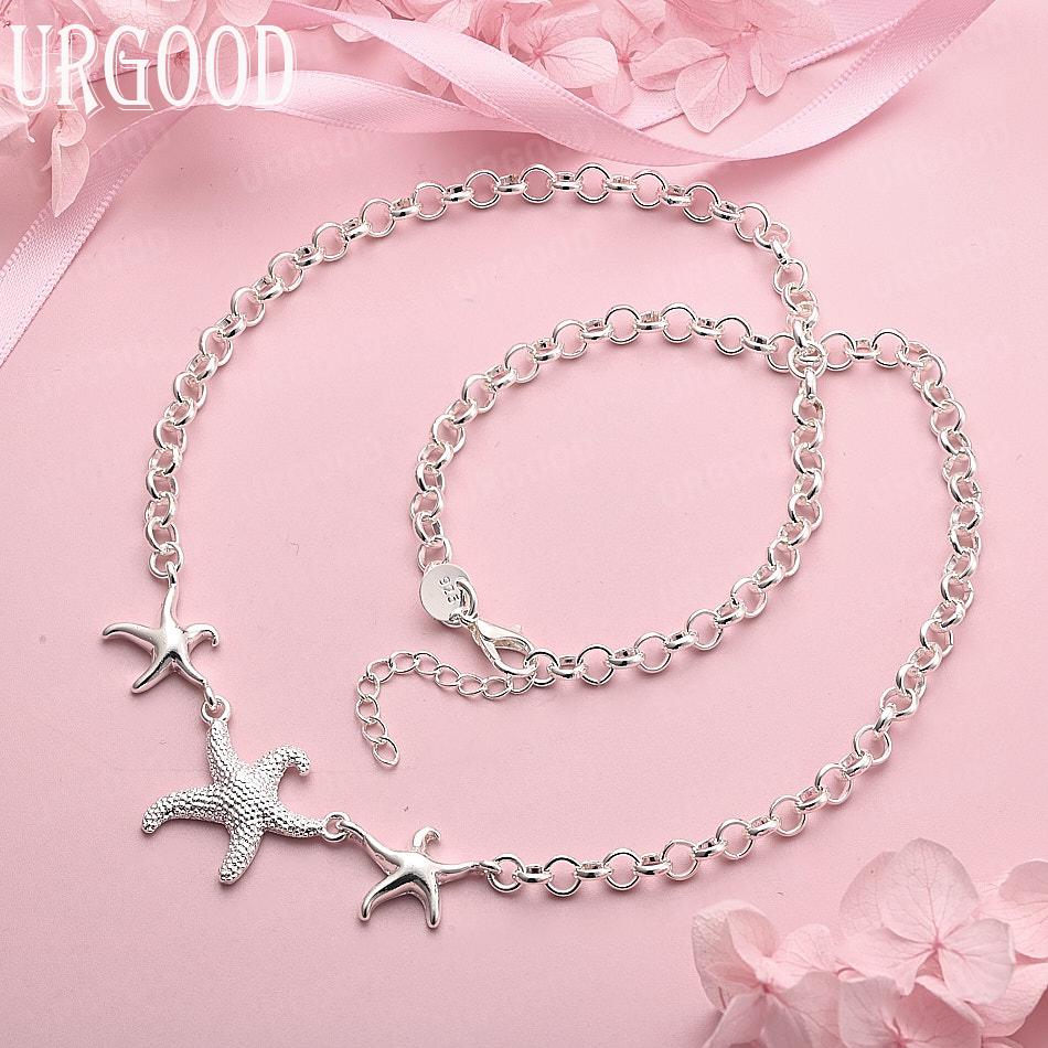 

925 Sterling Silver Star Necklace Men Women Fashion Gift Wedding Jewelry 45cm
