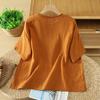 DIMANAF 2026 Plus Size Summer Women Blouse Shirts Tunic Oversize Loose Casual Cotton Linen Print Lady Tops