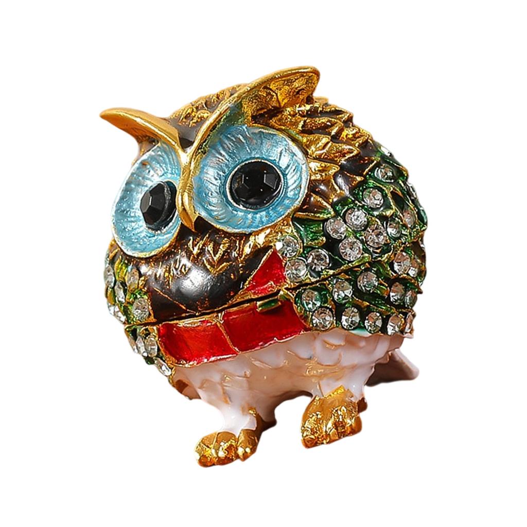 Crystals Covered Owl Inspired Jewelry Storage Case Sturdy Alloy Construction for Earring Collections