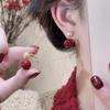 High-End 2025 Two-Way Red Bead Stud Earrings for Women - Fashionable & Versatile