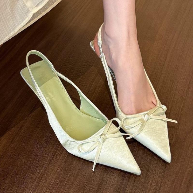 Mode Satin Spitzschuh High Heel Sandalen Damen Sommer Neu Sexy Dünne Absätze Slingback Schuhe Schleife Elegant Party Kleidschuhe Damen Pumps