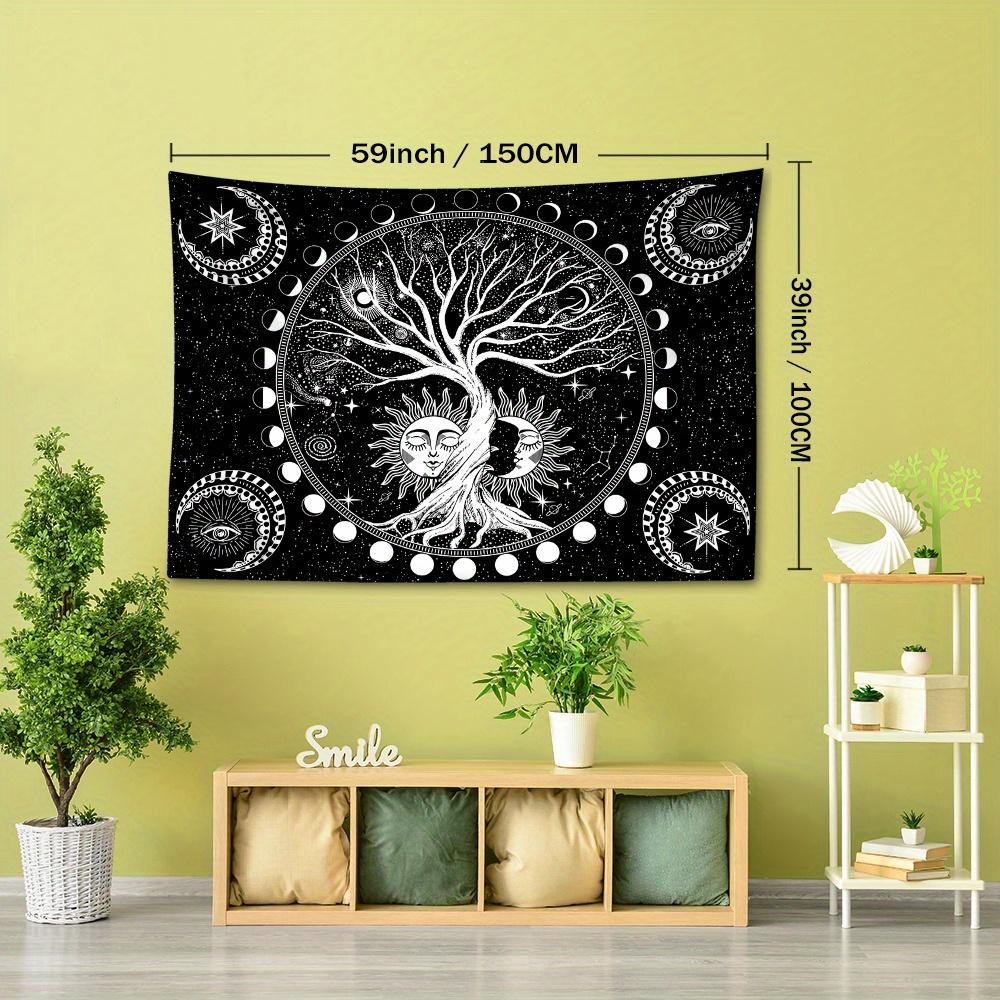 Black Life Tree Sun & Moon Tapestry - Versatile Wall Hanging for Bedroom, Living Room Decor | Durable Polyester, Easy Care | Multiple Sizes Available