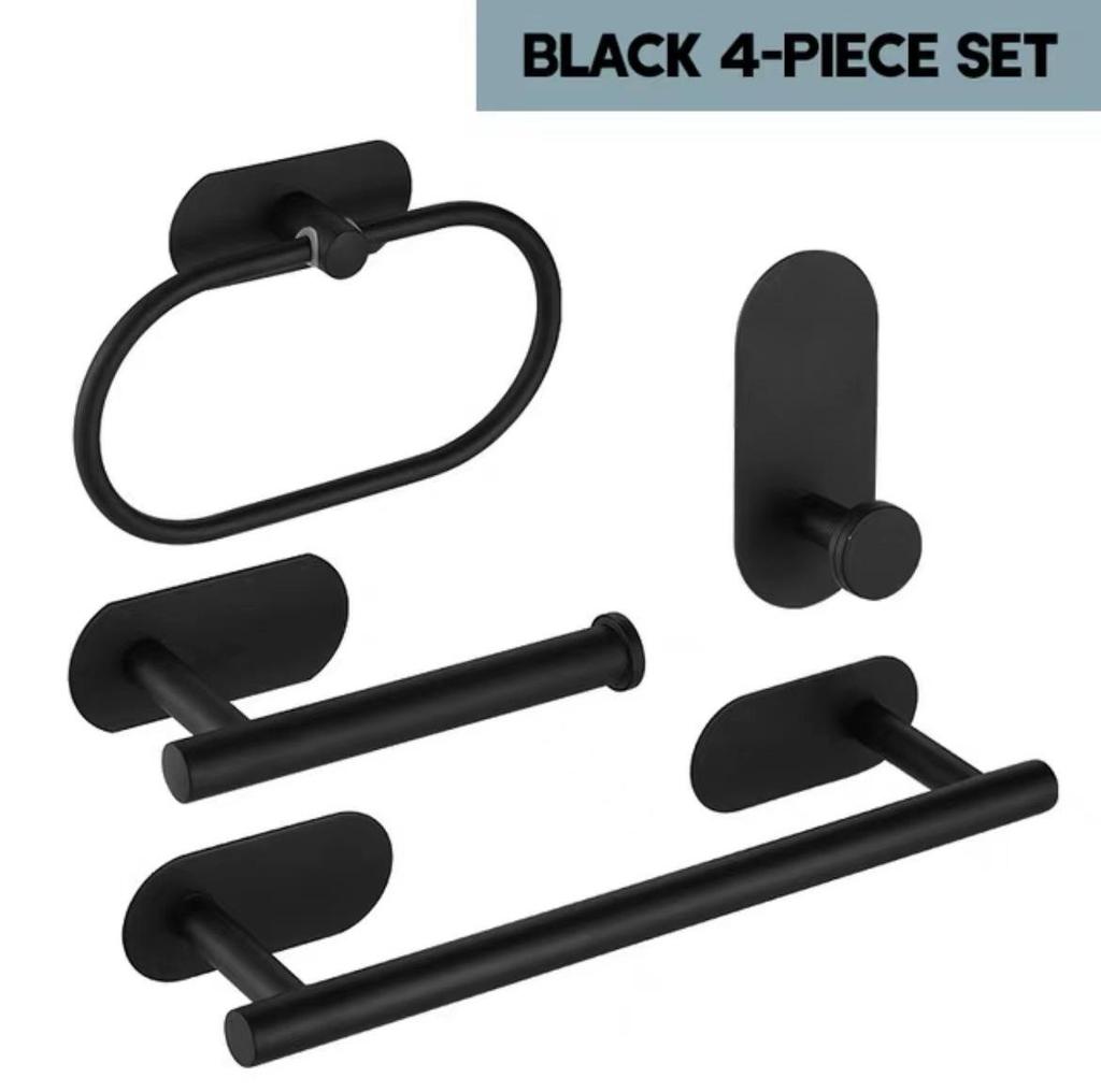 304 Stainless Steel Punch-Free Bathroom Set: Towel Rack, Tissue Holder, Robe & Hat Hook (4 Pieces)