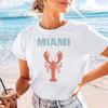 Cartoon Cute Crayfish Pattern Print Simple and Versatile Style Women's Summer Casual Short Sleeved Round Neck Beach Travel Top