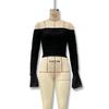 Amazon European and American Women's Clothing 2026 Spring New Arrivals Sexy Off-Shoulder Slim Mesh Bell-Sleeve Long-Sleeve T-Shirt for Women