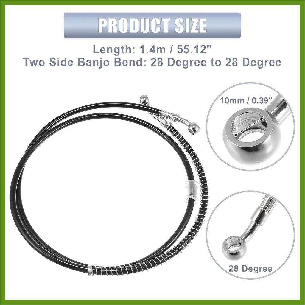 55.12" Length 10mm ID Motorcycle Hydraulic Brake Line Oil Hose Pipe Stainless Steel Braided Cable for ATV Motocross Sport Bikes Street Bikes Black