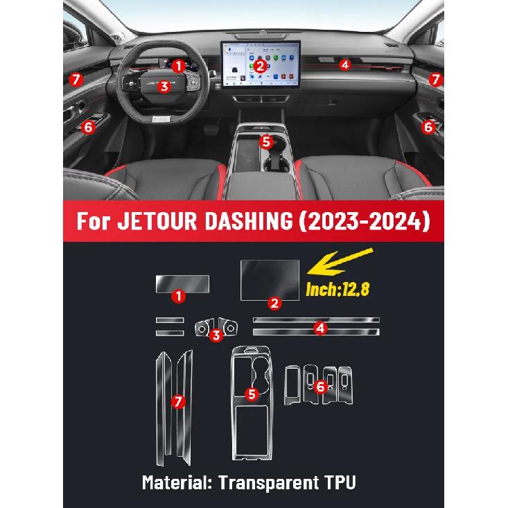 Auto Anti-scratch Car Interior Center Console Dashboard Navigation TPU Protector Film For JETOUR DASHING X-1  2024 Sticker