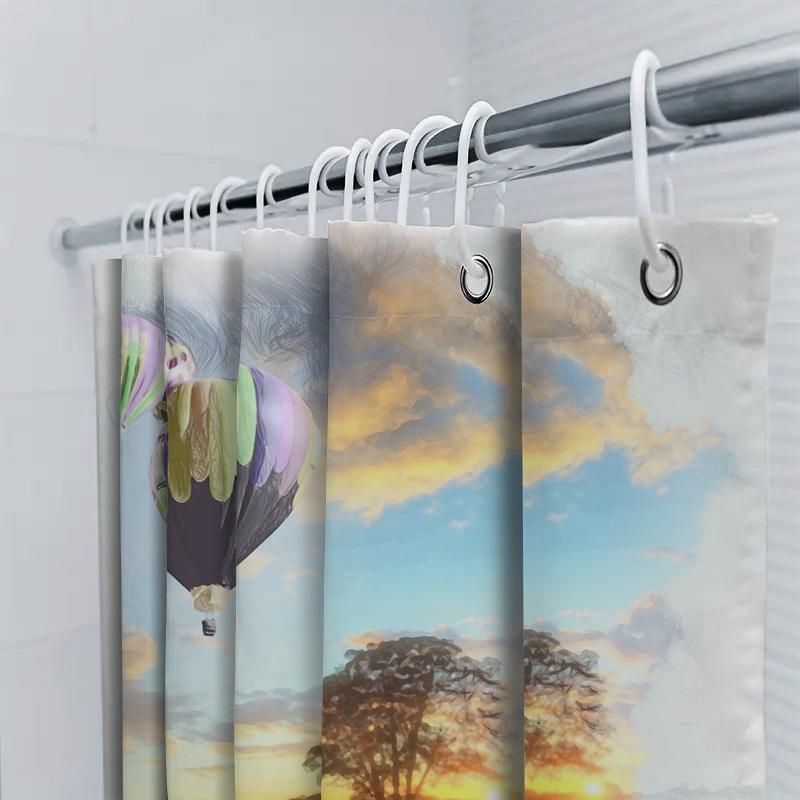 Vibrant Hot Air Balloons Lavender Fields Shower Curtain Waterproof Bathroom Decorations For Home Decoration Art Wall Hanging