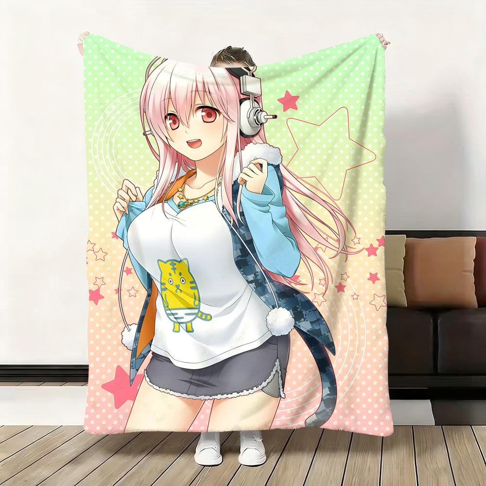 Anime Sexy Super S-Sonico Throw Soft Flannel Blanket Warm Knee Skin-Friendly Throw for Sofa Office Bed Traveling Winter Oversize