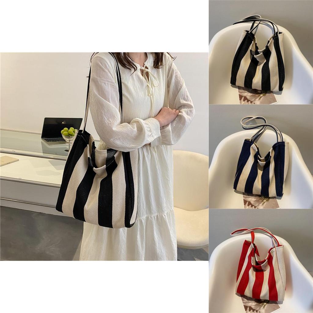 Stylish Urban Stripe Canvas Tote Bag Large Capacity Summer Shoulder Bag For Women 2022