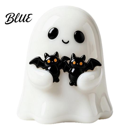 Ghost Sculpture for Window Display Halloween Figurine Cute White Statue with Bats Spooky Desk Decor Resin Ornament Home Mantel Tabletop Funny