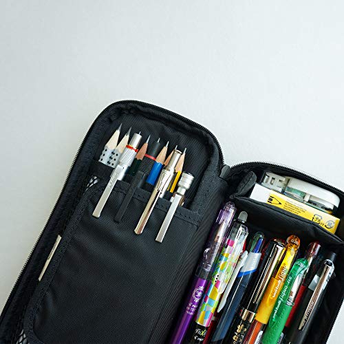 LOONLOON 663 Stone Pencil Case, Black, Large Capacity, Stylish, Two-Story, Multifunctional