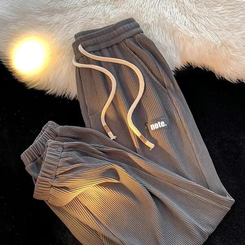 Men's Corduroy Cuffed Casual Pants - Loose Hong Kong Style, Versatile for Autumn and Winter, Trendy Design Sports Pants by [Brand Name]