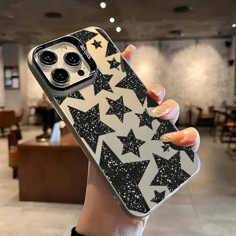 Shining Black Star Electroplate Phone Case For Samsung Galaxy A06 A16 A23 A26 A34 A55 S25 Ultra S24 Plus S23 FE S22 S21 Cover