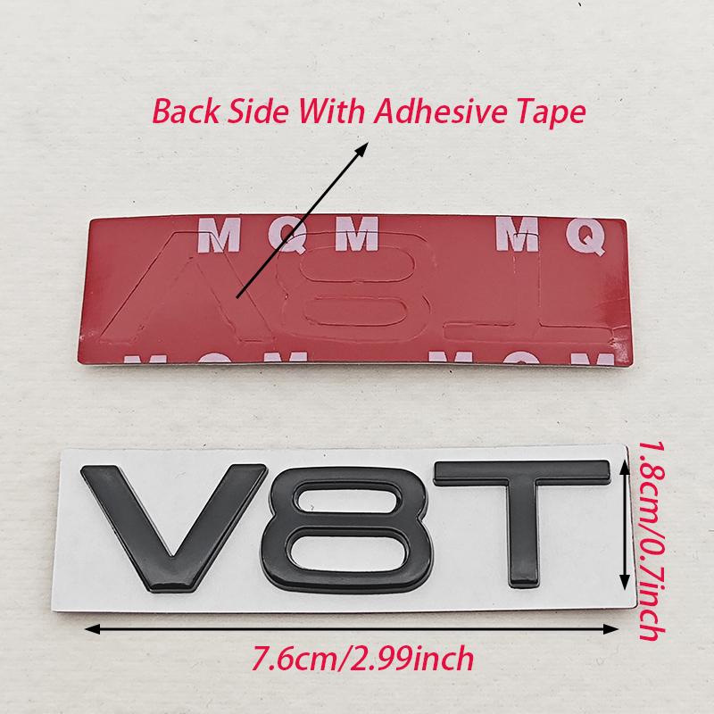 3D Metal V8T Logo Car Rear Trunk Side Fender Car Emblem Badge Sticker Decal For Audi RS6 RS7 RS A8 Q8 S8 SQ7 SQ8 Car Accessories