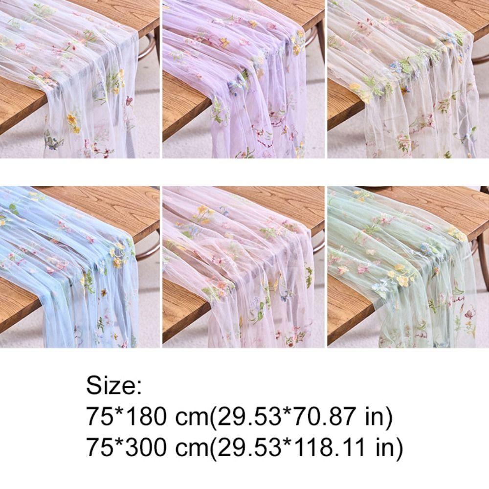French Pastoral Style Embroidered Flower Lace Table Runner Long Strip Romantic Table Cover Retro Breathable Table Linen Party