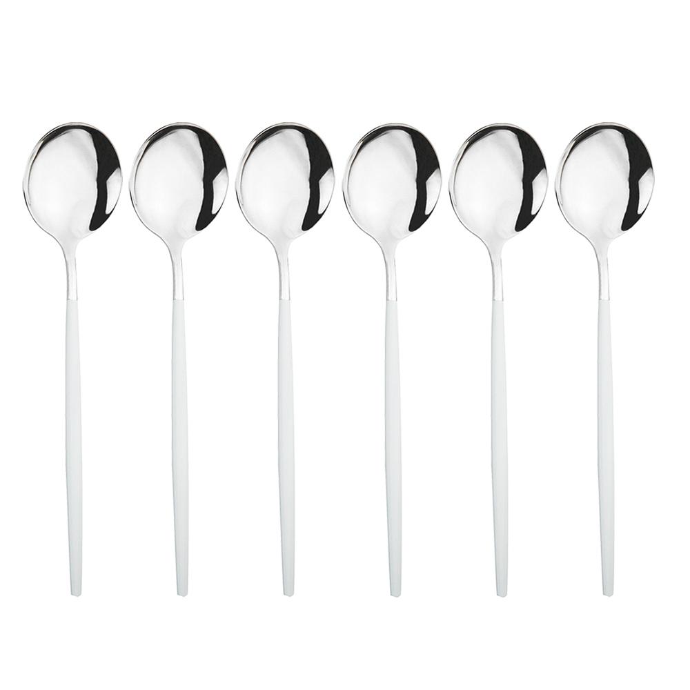 6pcs/set Stainless Steel Spoon Dinnerware Silverware Set Cutlery Set Flatware Outdoor Office Party Home Kitchen Tableware