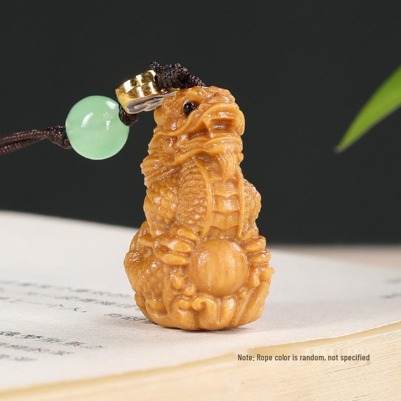 Creative Chinese Style Zodiac Dragon Carving Keyring Pendant in Green and Purple Sandalwood