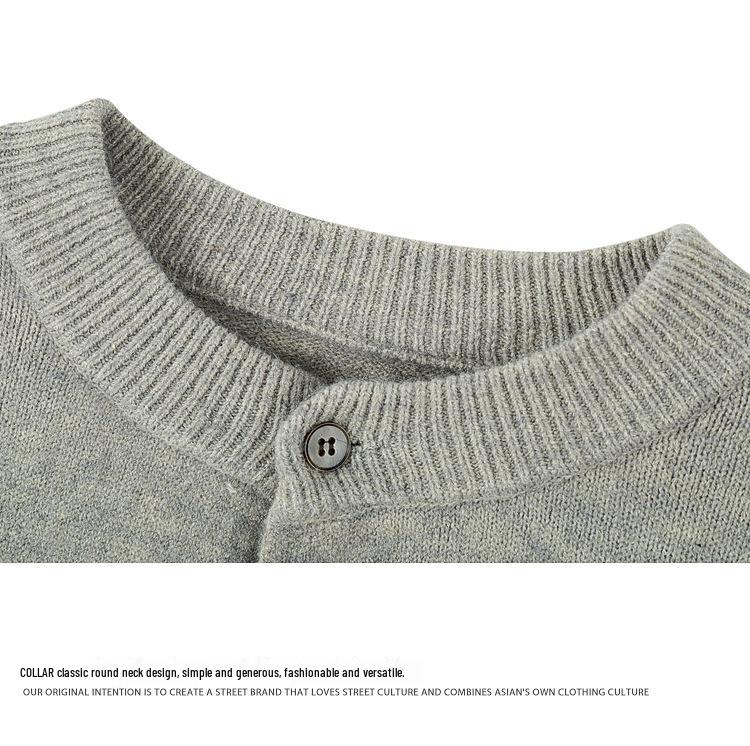 520g Men's Retro Henley Collar Heavyweight Sweater - Old Money Style, Casual Knit Hoodie, Plus Size, Autumn/Winter Wear