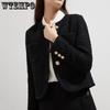 Nowe wysokiej jakości damskie modne kurtki czarny tweed dwie kieszenie złote guziki eleganckie płaszcze wiosna jesień damskie ubrania